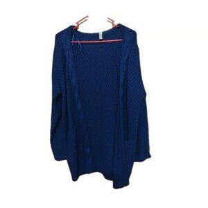 Grecerelle Women's Blue Large Knit Cardigan Long Sleeve W/ Pockets Open Front